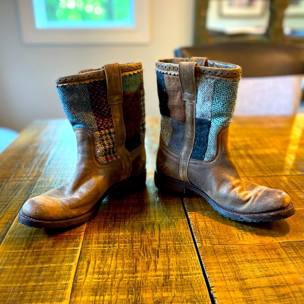 COPY - Sendra Boots Distressed Plaid Patchwork EUC Worn Once for a Few Hours